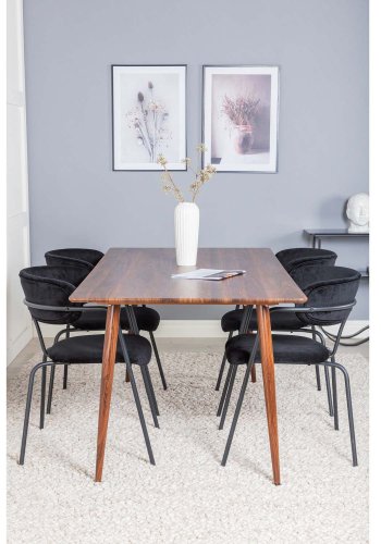 VENTURE DESIGN Polar spisebordsett, m. 4 stoler - brun valnttfolie MDF/metall, sort flyel/metall