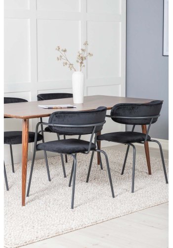 VENTURE DESIGN Polar spisebordsett, m. 4 stoler - brun valnttfolie MDF/metall, sort flyel/metall