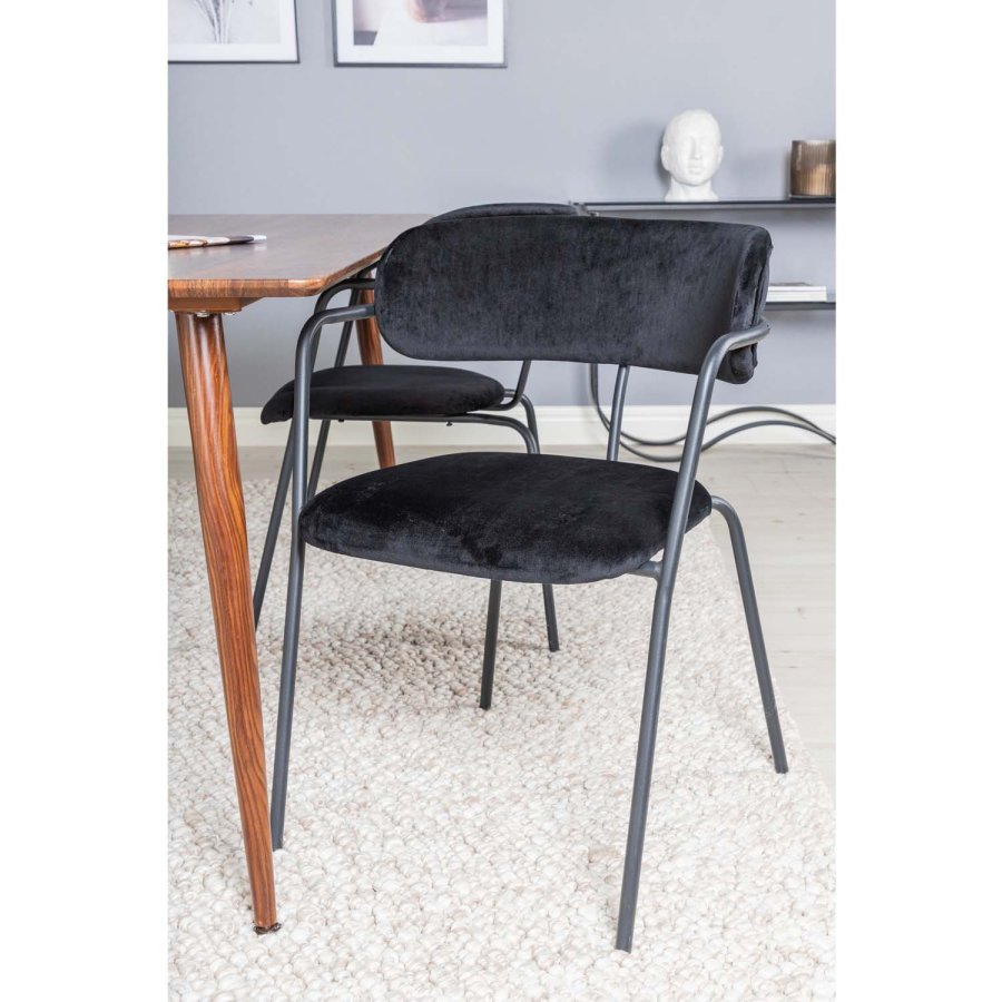 VENTURE DESIGN Polar spisebordsett, m. 4 stoler - brun valnttfolie MDF/metall, sort flyel/metall