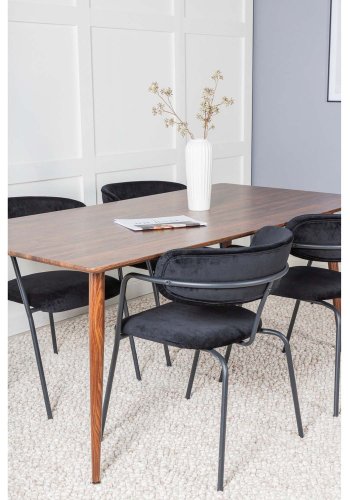 VENTURE DESIGN Polar spisebordsett, m. 4 stoler - brun valnttfolie MDF/metall, sort flyel/metall