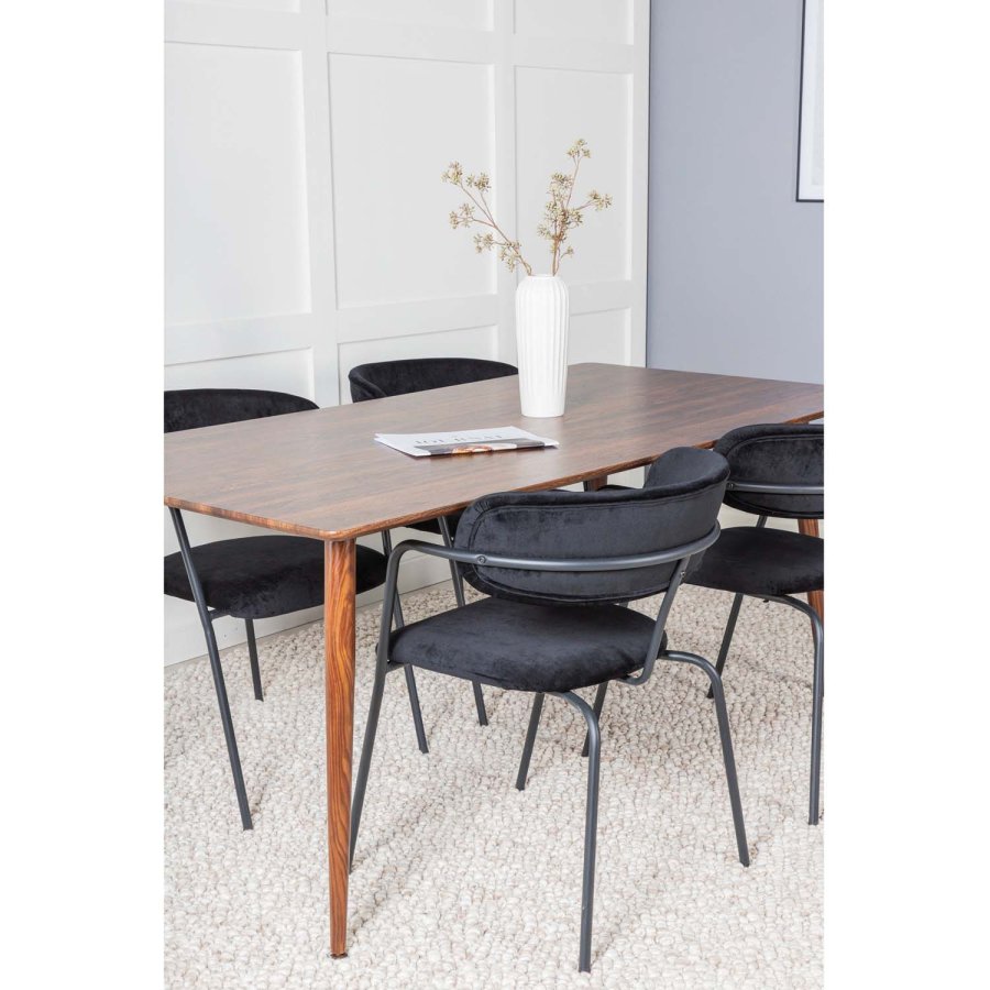 VENTURE DESIGN Polar spisebordsett, m. 4 stoler - brun valnttfolie MDF/metall, sort flyel/metall