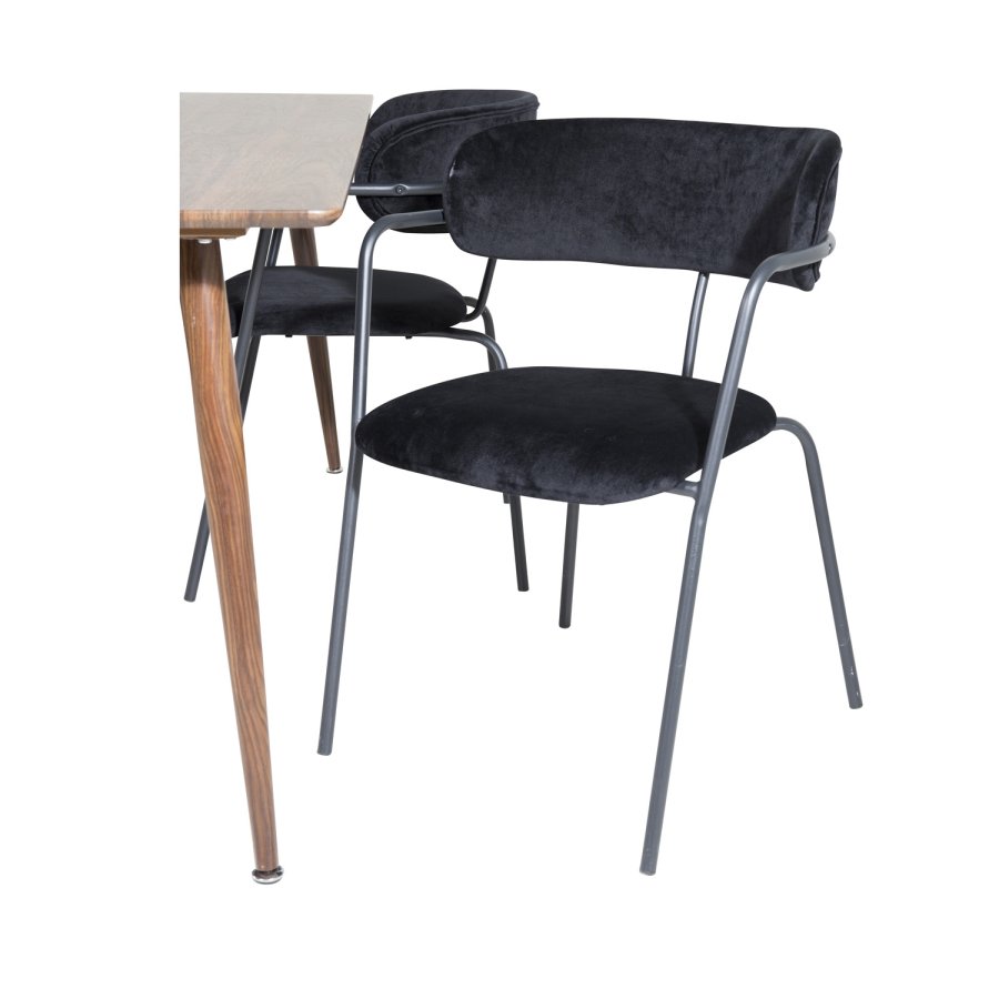 VENTURE DESIGN Polar spisebordsett, m. 4 stoler - brun valnttfolie MDF/metall, sort flyel/metall