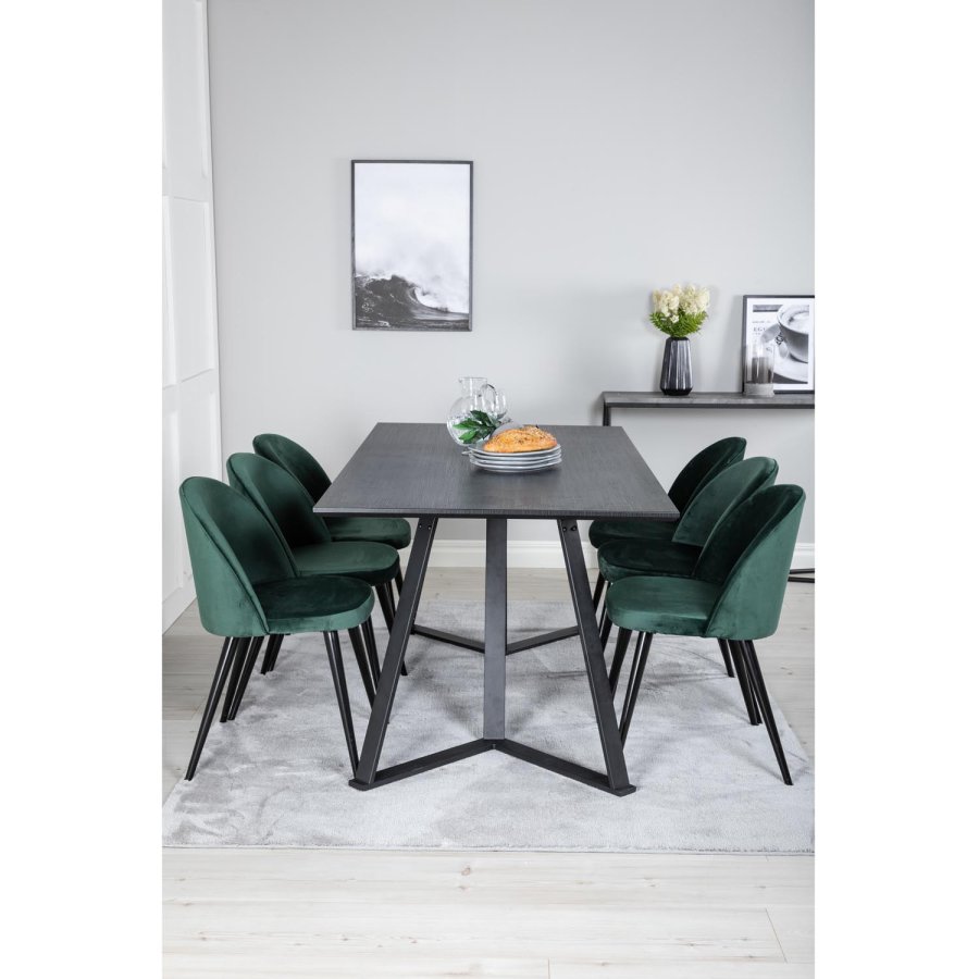 VENTURE DESIGN Marina spisebordsst, m. 6 stole - sort finer/sort metal og grn fljl/sort metal