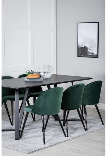 VENTURE DESIGN Marina spisebordsst, m. 6 stole - sort finer/sort metal og grn fljl/sort metal