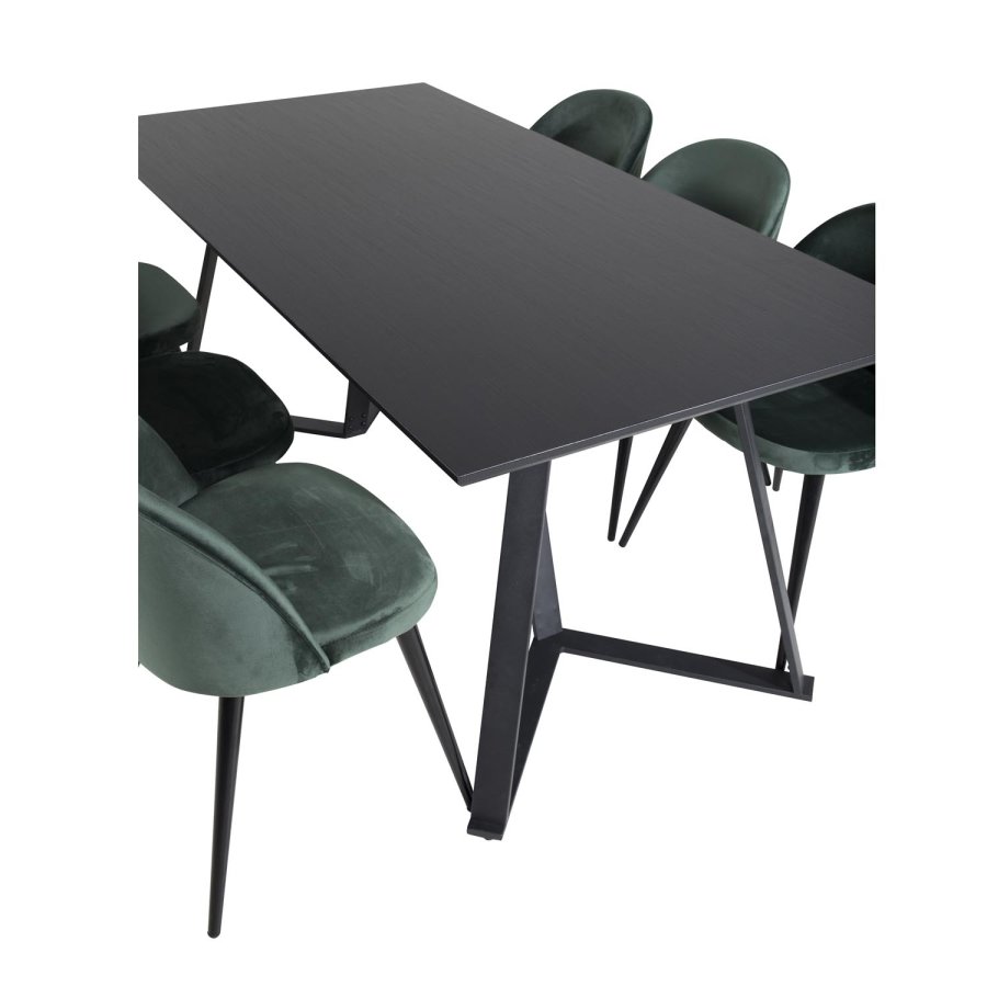 VENTURE DESIGN Marina spisebordsst, m. 6 stole - sort finer/sort metal og grn fljl/sort metal