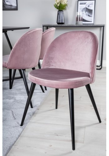 VENTURE DESIGN Marina Matbordsset, med 6 Stolar - Svart Fanér / Svart Metall och Rosa Sammet / Svart Metall