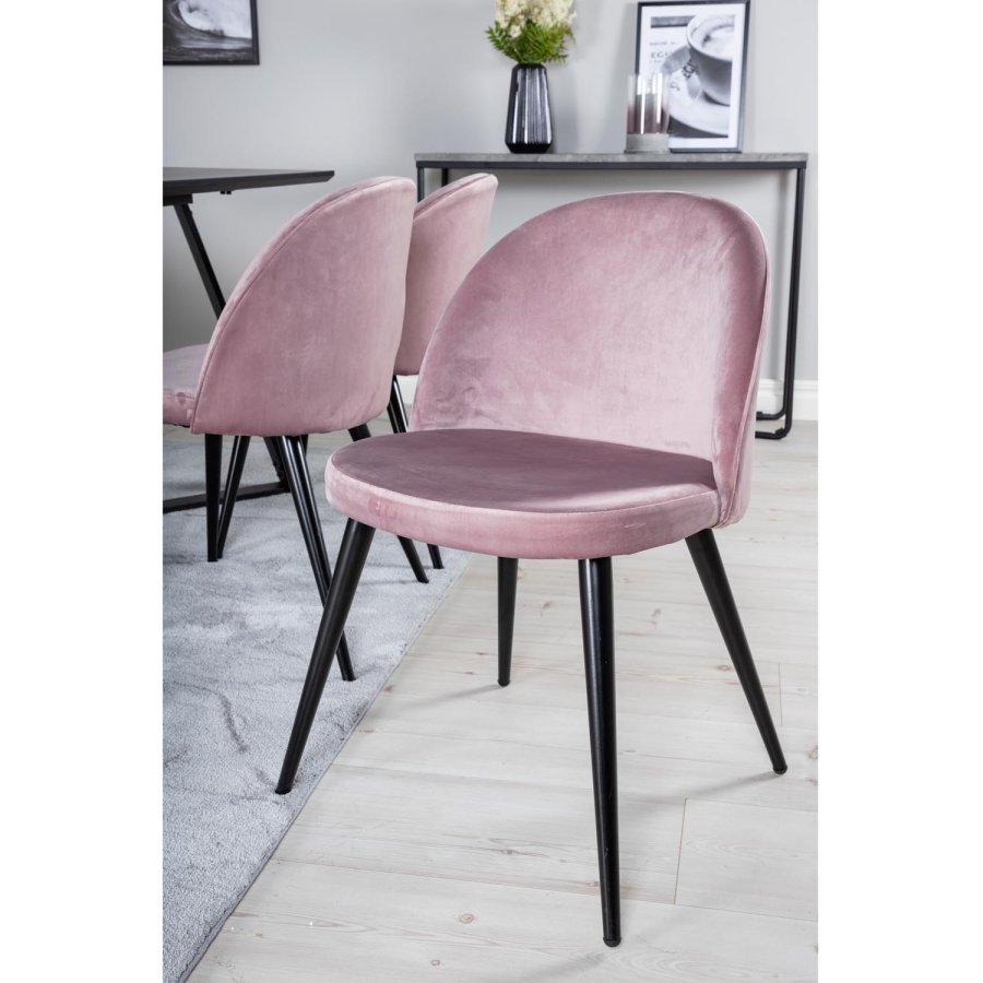VENTURE DESIGN Marina Matbordsset, med 6 Stolar - Svart Fanér / Svart Metall och Rosa Sammet / Svart Metall