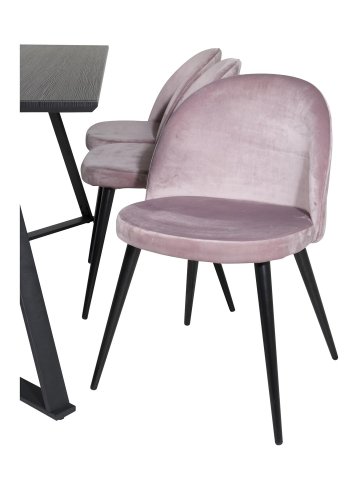 VENTURE DESIGN Marina Matbordsset, med 6 Stolar - Svart Fanér / Svart Metall och Rosa Sammet / Svart Metall