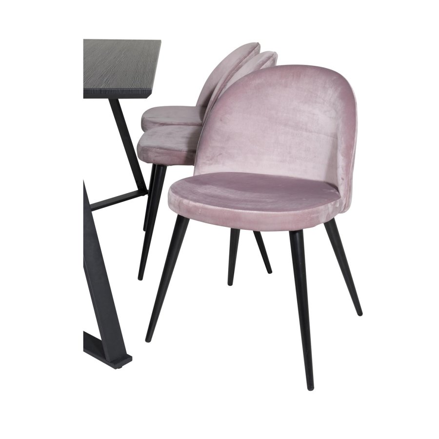 VENTURE DESIGN Marina Matbordsset, med 6 Stolar - Svart Fanér / Svart Metall och Rosa Sammet / Svart Metall