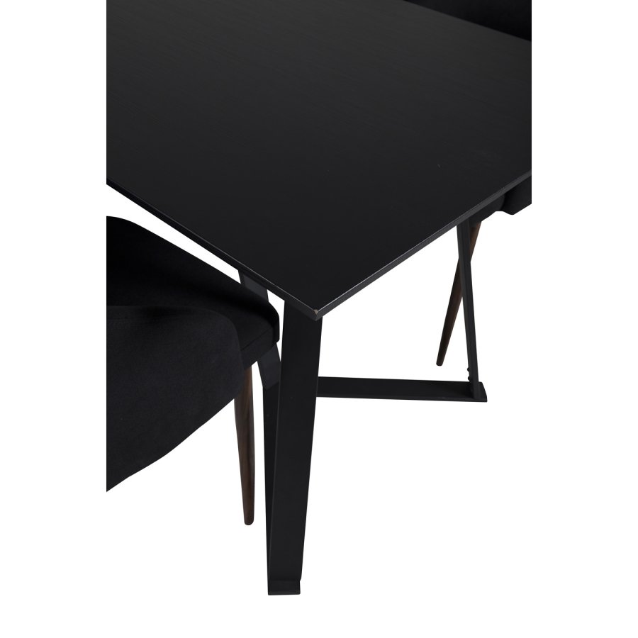 VENTURE DESIGN Marina spisebordsst, m. 6 stole - sort finer/sort metal og sort stof/folie metal