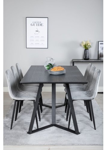 VENTURE DESIGN Marina spisebordsst, m. 6 stole - sort finer/sort metal og gr fljl/sort metal