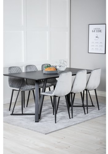 VENTURE DESIGN Marina spisebordsst, m. 6 stole - sort finer/sort metal og gr fljl/sort metal
