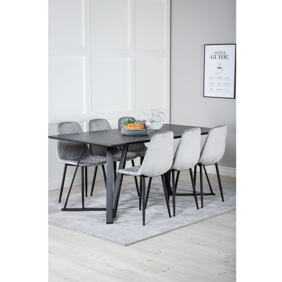 VENTURE DESIGN Marina spisebordsst, m. 6 stole - sort finer/sort metal og gr fljl/sort metal
