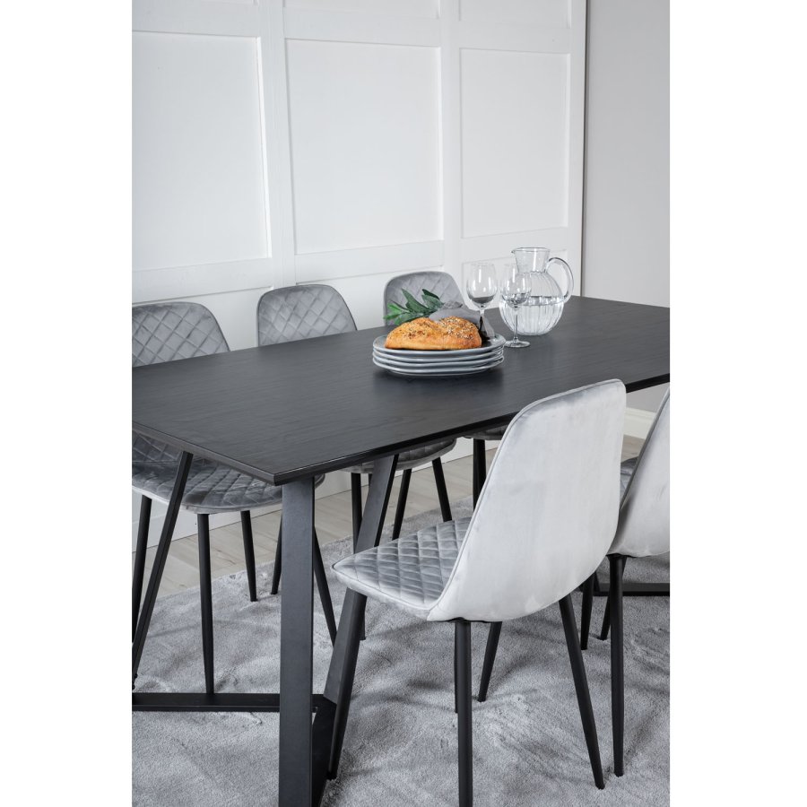 VENTURE DESIGN Marina spisebordsst, m. 6 stole - sort finer/sort metal og gr fljl/sort metal
