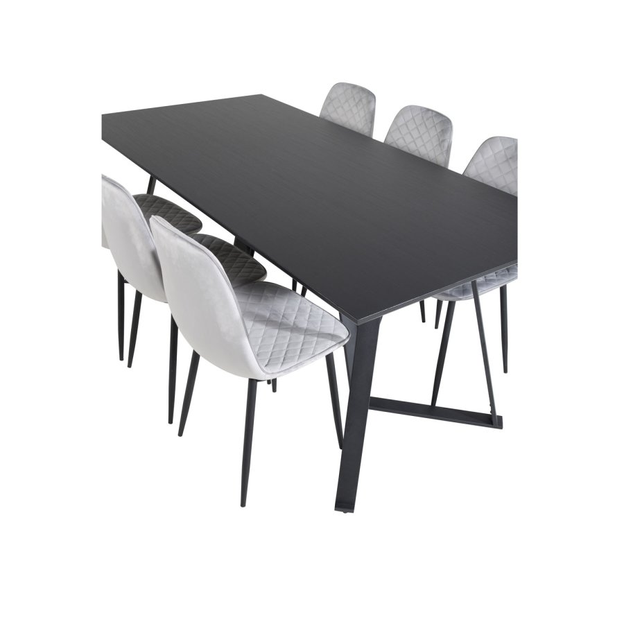 VENTURE DESIGN Marina spisebordsst, m. 6 stole - sort finer/sort metal og gr fljl/sort metal