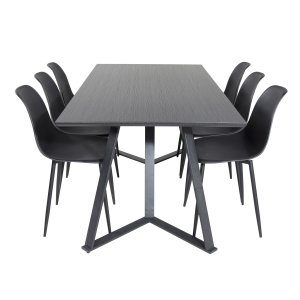VENTURE DESIGN Marina Matbordsset, med 6 Stolar - Svart Fanér / Svart Metall och Svart Plast / Svart Järn