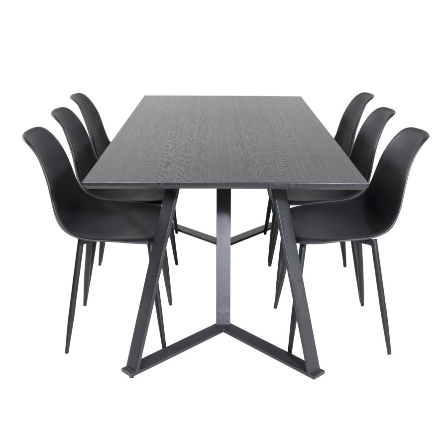 VENTURE DESIGN Marina spisebordsst, m. 6 stole - sort finer/sort metal og sort plastik/sort jern