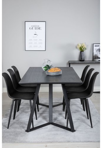 VENTURE DESIGN Marina spisebordsst, m. 6 stole - sort finer/sort metal og sort plastik/sort jern