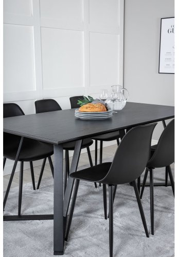 VENTURE DESIGN Marina spisebordsst, m. 6 stole - sort finer/sort metal og sort plastik/sort jern