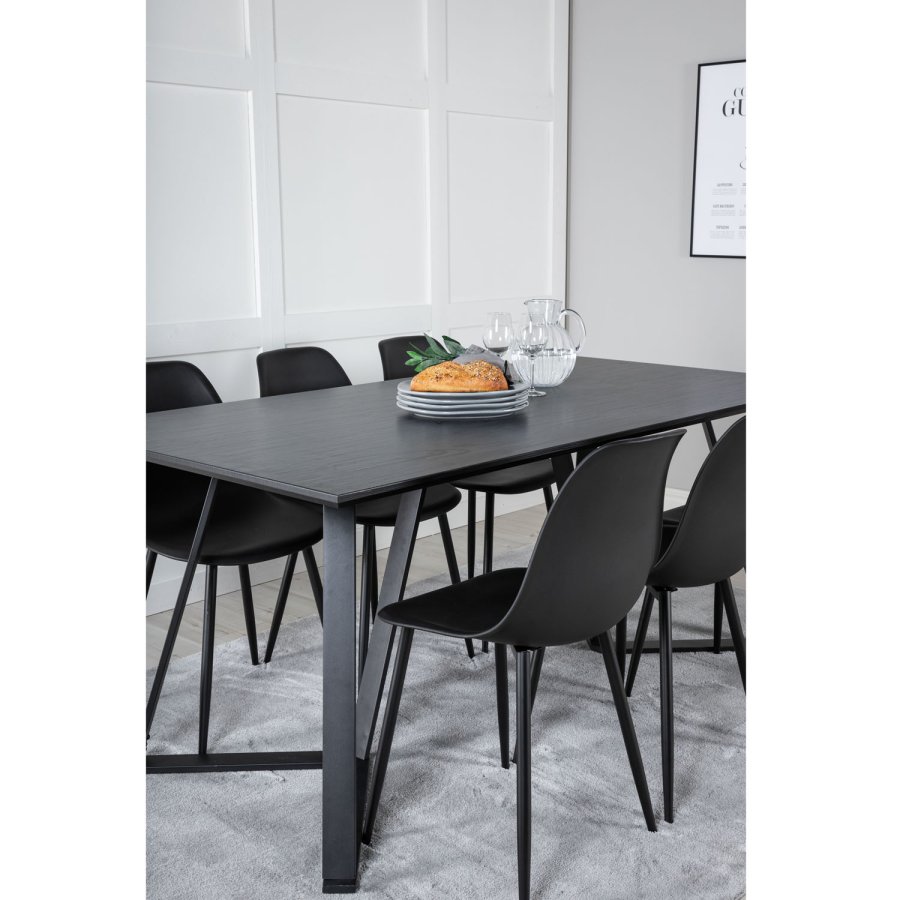 VENTURE DESIGN Marina spisebordsst, m. 6 stole - sort finer/sort metal og sort plastik/sort jern