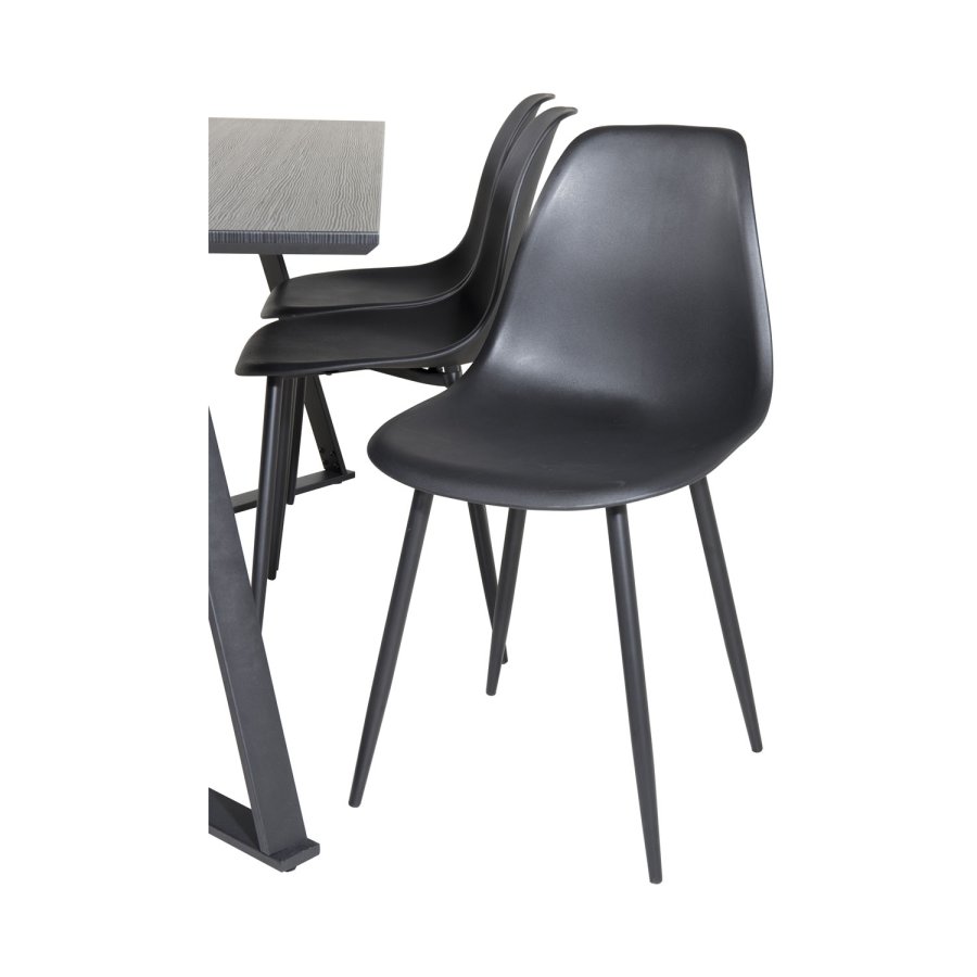 VENTURE DESIGN Marina spisebordsst, m. 6 stole - sort finer/sort metal og sort plastik/sort jern