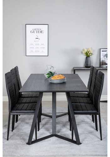 VENTURE DESIGN Marina Matbordsset, med 6 Stolar - Svart Fanér / Svart Metall och Svart PU / Svart Metall