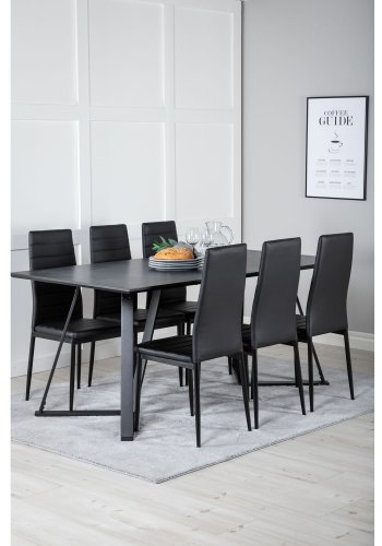 VENTURE DESIGN Marina Matbordsset, med 6 Stolar - Svart Fanér / Svart Metall och Svart PU / Svart Metall