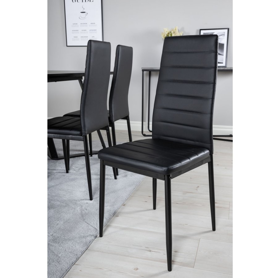 VENTURE DESIGN Marina Matbordsset, med 6 Stolar - Svart Fanér / Svart Metall och Svart PU / Svart Metall