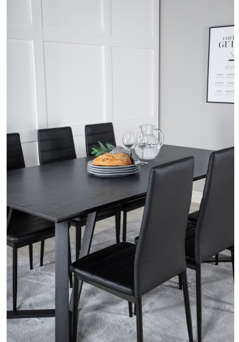 VENTURE DESIGN Marina Matbordsset, med 6 Stolar - Svart Fanér / Svart Metall och Svart PU / Svart Metall