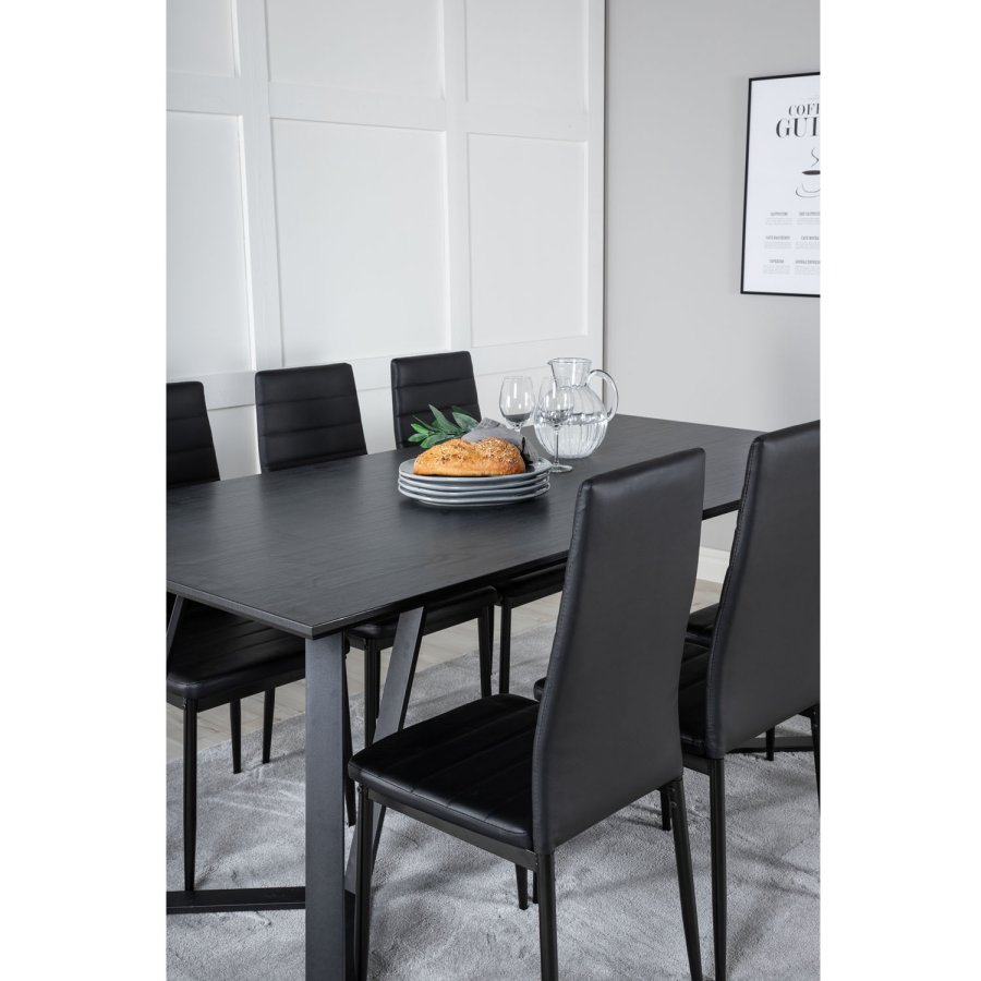 VENTURE DESIGN Marina Matbordsset, med 6 Stolar - Svart Fanér / Svart Metall och Svart PU / Svart Metall