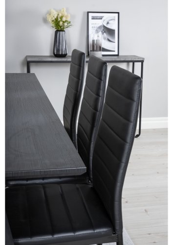 VENTURE DESIGN Marina Matbordsset, med 6 Stolar - Svart Fanér / Svart Metall och Svart PU / Svart Metall