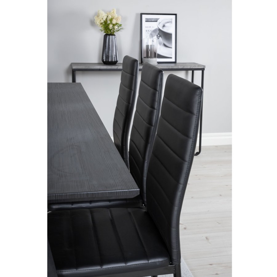 VENTURE DESIGN Marina Matbordsset, med 6 Stolar - Svart Fanér / Svart Metall och Svart PU / Svart Metall