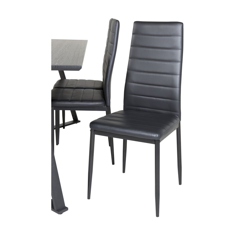 VENTURE DESIGN Marina Matbordsset, med 6 Stolar - Svart Fanér / Svart Metall och Svart PU / Svart Metall