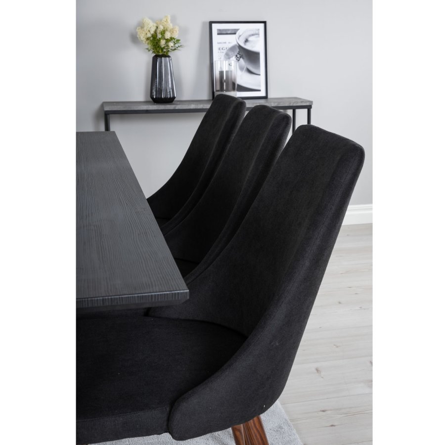 VENTURE DESIGN Marina spisebordsst, m. 6 stole - sort finer/sort metal og sort stof/folie metal