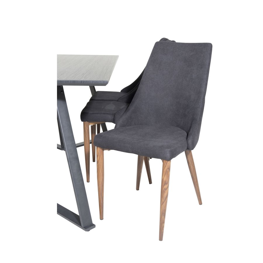 VENTURE DESIGN Marina spisebordsst, m. 6 stole - sort finer/sort metal og sort stof/folie metal