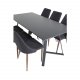 VENTURE DESIGN Marina spisebordsst, m. 6 stole - sort finer/sort metal og sort stof/folie metal