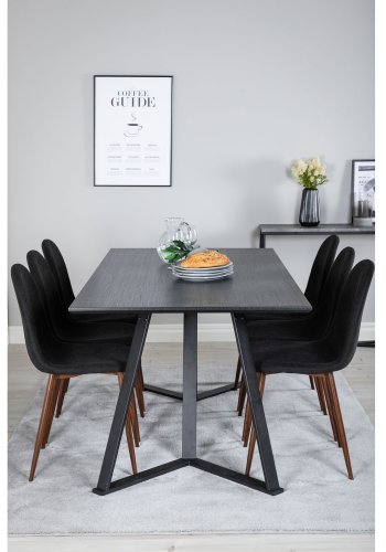 VENTURE DESIGN Marina spisebordsst, m. 6 stole - sort finer/sort metal og sort stof/folie metal