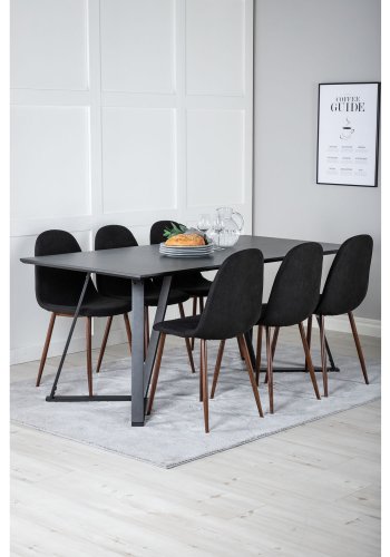 VENTURE DESIGN Marina spisebordsst, m. 6 stole - sort finer/sort metal og sort stof/folie metal