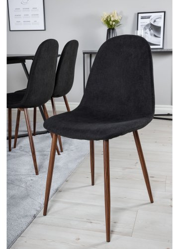 VENTURE DESIGN Marina spisebordsst, m. 6 stole - sort finer/sort metal og sort stof/folie metal