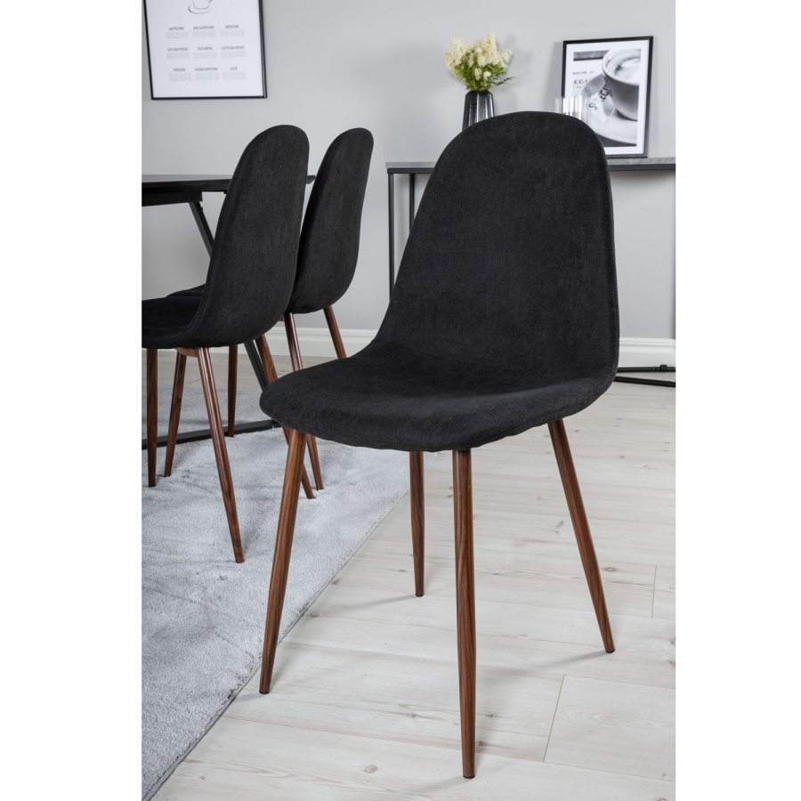 VENTURE DESIGN Marina spisebordsst, m. 6 stole - sort finer/sort metal og sort stof/folie metal