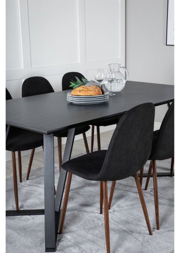 VENTURE DESIGN Marina spisebordsst, m. 6 stole - sort finer/sort metal og sort stof/folie metal