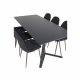 VENTURE DESIGN Marina spisebordsst, m. 6 stole - sort finer/sort metal og sort stof/folie metal