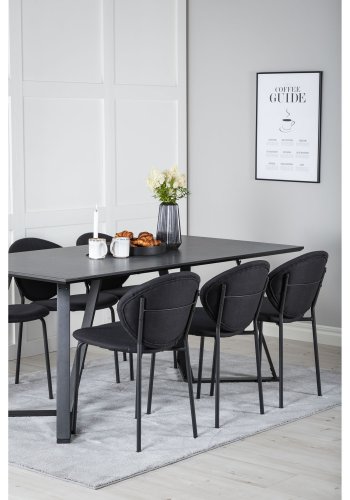 VENTURE DESIGN Marina spisebordsst, m. 6 stole - sort finer/sort metal og sort stof/sort metal