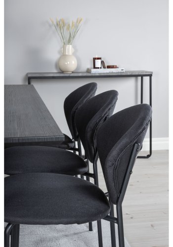 VENTURE DESIGN Marina spisebordsst, m. 6 stole - sort finer/sort metal og sort stof/sort metal