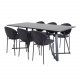 VENTURE DESIGN Marina spisebordsst, m. 6 stole - sort finer/sort metal og sort stof/sort metal