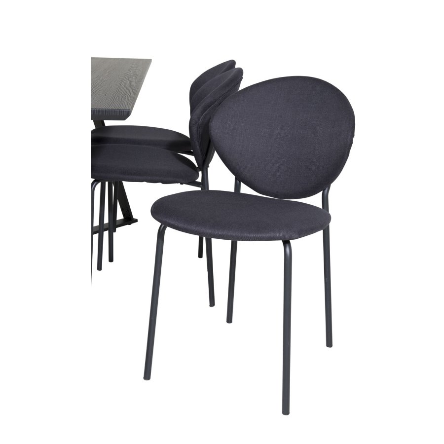 VENTURE DESIGN Marina spisebordsst, m. 6 stole - sort finer/sort metal og sort stof/sort metal
