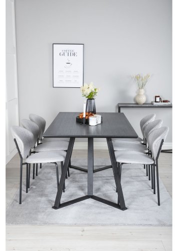 VENTURE DESIGN Marina spisebordsst, m. 6 stole - sort finer/sort metal og gr stof/sort metal