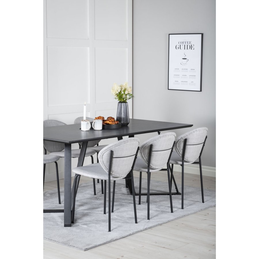 VENTURE DESIGN Marina spisebordsst, m. 6 stole - sort finer/sort metal og gr stof/sort metal