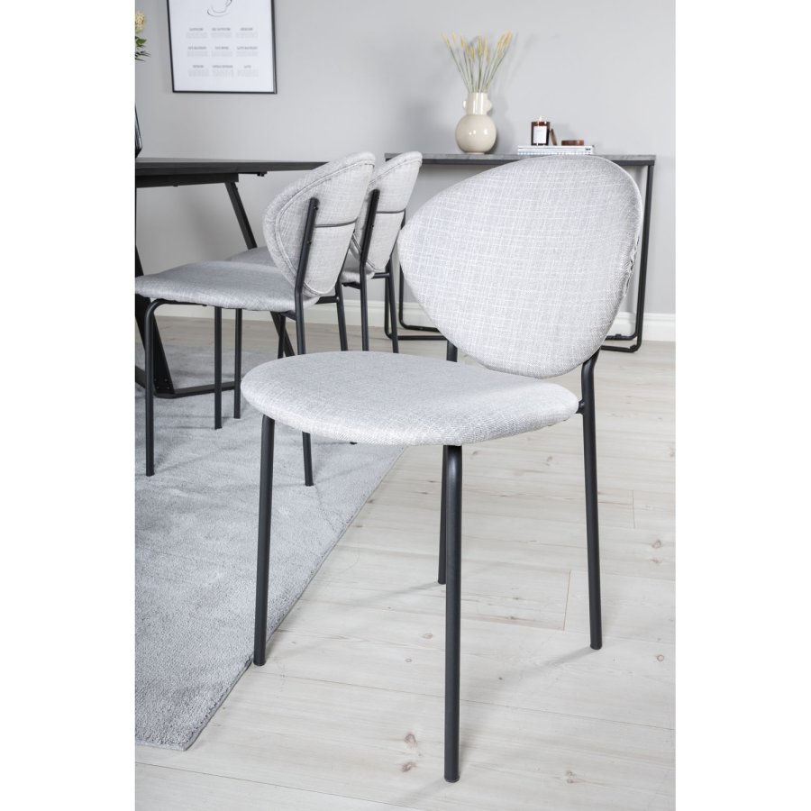 VENTURE DESIGN Marina spisebordsst, m. 6 stole - sort finer/sort metal og gr stof/sort metal