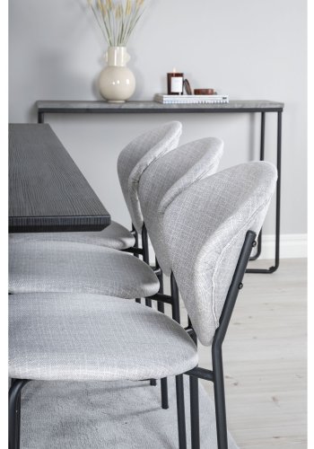 VENTURE DESIGN Marina spisebordsst, m. 6 stole - sort finer/sort metal og gr stof/sort metal